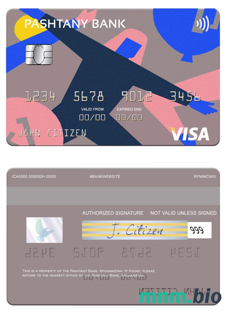 Afghanistan Pashtany Bank przykład karty visa w formacie PSD
